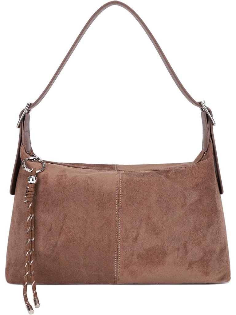 Vegan Leather Suede Shoulder Bag For Women, Medium Soft Crossbody Purse With Dua